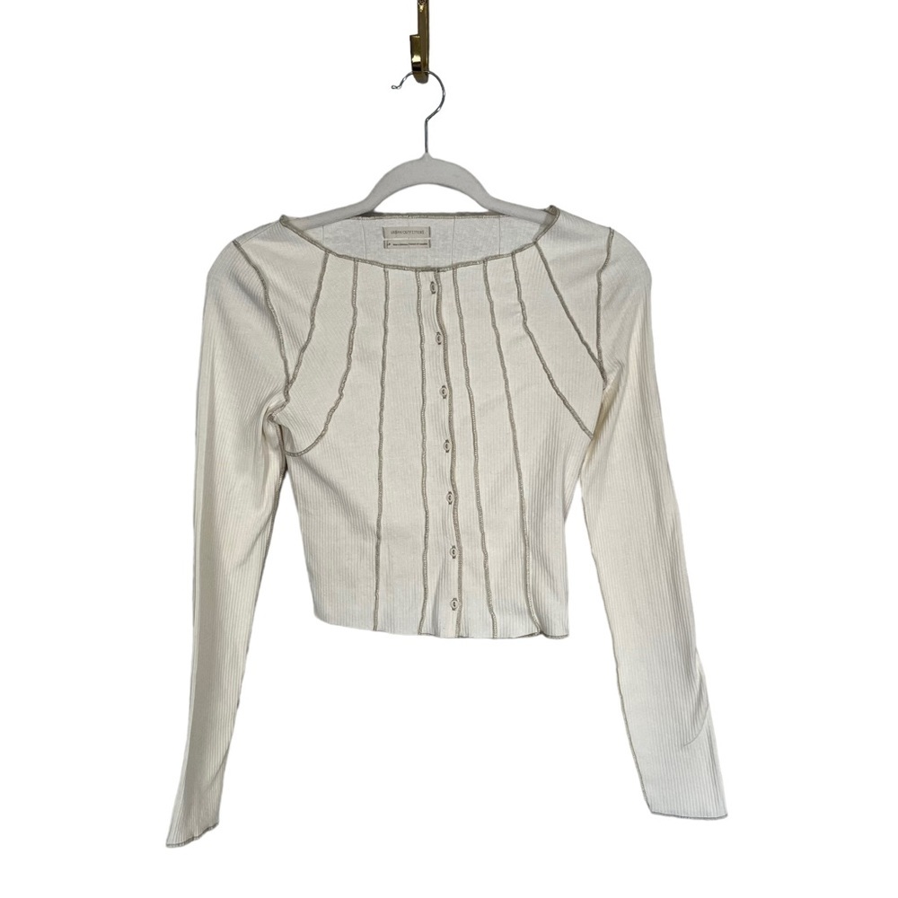 Urban Outfitters Ivory Seamed Button Down Ribbed Cropped Top  small